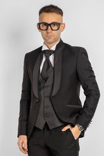 Robe à col mao et à col damassé 747 | Noir