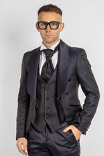 Robe mi-moulante en damas 711 | Bleu