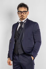 Robe à col mao en damassé 716 | Bleu