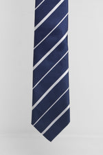 Cravatta Tre Pieghe Regimental Fondo Blu Riga Bianca | 2 Per €20