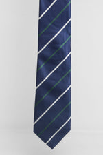 Cravatta Tre Pieghe Regimental Fondo Blu Riga Bianca e Verde | 2 Per €20