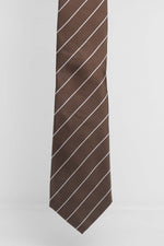 Cravatta Tre Pieghe Regimental Thin Fondo Marrone Riga Bianca | 2 Per €20