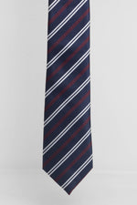 Cravatta Tre Pieghe Regimental Fondo Blu Riga Bianca e Bordeaux | 2 Per €20