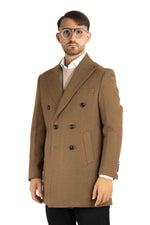 Double Breasted Herringbone Coat | Brown