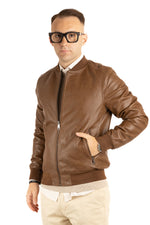 Padded College Leather-Like Bomber Jacket | Brown