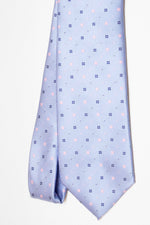 Cravate à trois plis avec motif de petites fleurs | Bleu clair et rose