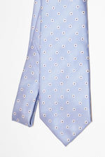 Cravate à trois plis avec motif carré | Bleu clair et blanc