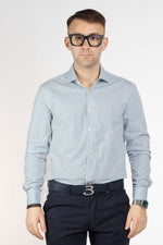 Camicia in Cotone Slim Fantasia | Celeste e Beige