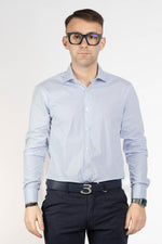 Camicia in Cotone Slim Fantasia | Celeste