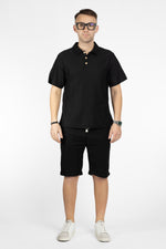 Completo Polo + Bermuda in Tessuto Lavorato | Nero 1