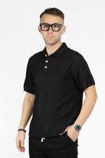 Complete Polo + Bermuda in Textured Fabric | Black 1