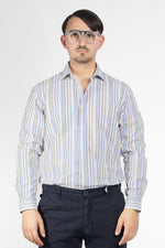 Semi Slim Shirt Seersucker Fabric Non-Iron | Medium Stripe Mixed Beige