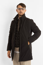 Padded Technical Fabric Trench Coat | Black