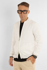 Zip-Up Cardigan with Baseball Collar | White