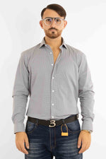 Chemise semi-slim en coton à motifs | Blanche à pois bleus 07