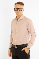 Camicia No Stiro Slim Doppio Ritorto Riga Larga | Tabacco