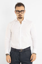 Chemise slim fit à double torsion infroissable avec rayures assorties 5185 | Blanche