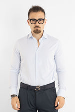 Camicia No Stiro Slim Doppio Ritorto Riga Stretta 8261 | Celeste