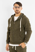 Felpa Ciniglia Felpata con Zip e Cappuccio | Verde Militare