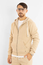 Felpa Ciniglia Felpata con Zip e Cappuccio | Kaki