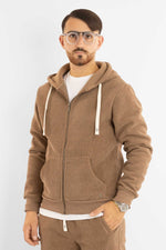 Felpa Ciniglia Felpata con Zip e Cappuccio | Fango