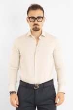 Chemise slim fit à double torsion infroissable avec rayures assorties 5185 | Beige