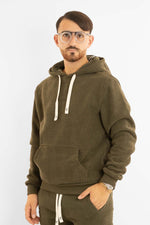 Felpa Ciniglia Felpata Chiusa con Cappuccio | Verde Militare