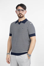 Polo Derby a Righe Traforata | 2 per €60 | Blu