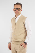 Gilet a V con Bottoni Basic di Cotone 1109 | 2 per €50 | Biege 45