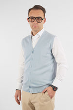 Basic Cotton V-Neck Vest with Buttons 1109 | 2 for €50 | Light Blue 16