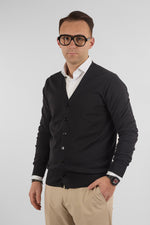 Cardigan a V con Bottoni Basic di Cotone 1107 | 2 per €50 | Nero 01