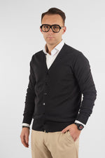 Cardigan a V con Bottoni Basic di Cotone 1107 | 2 per €50 | Nero 01