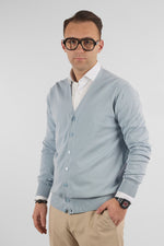 Cardigan a V con Bottoni Basic di Cotone 1107 | 2 per €50 | Celeste 16