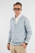 Cardigan a V con Bottoni Basic di Cotone 1107 | 2 per €50 | Celeste 16