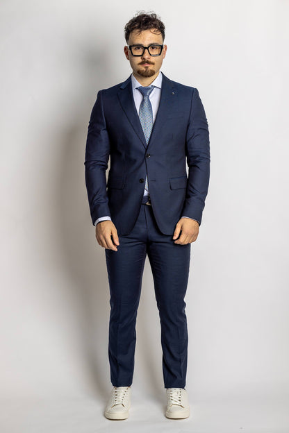 Two Button Suit with Worked Fabric | Dark Blue