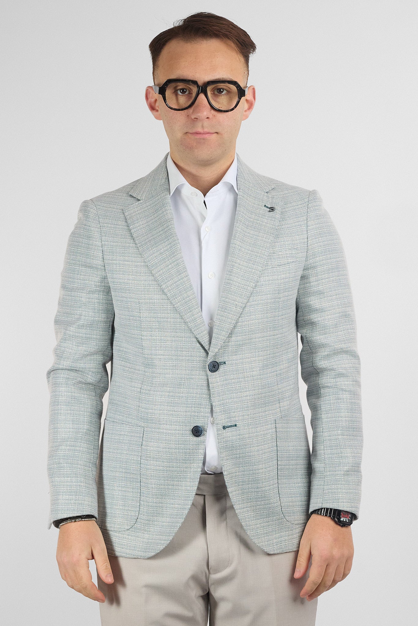 Giacca Lavorata Effetto Canapa EMA06 | Celeste