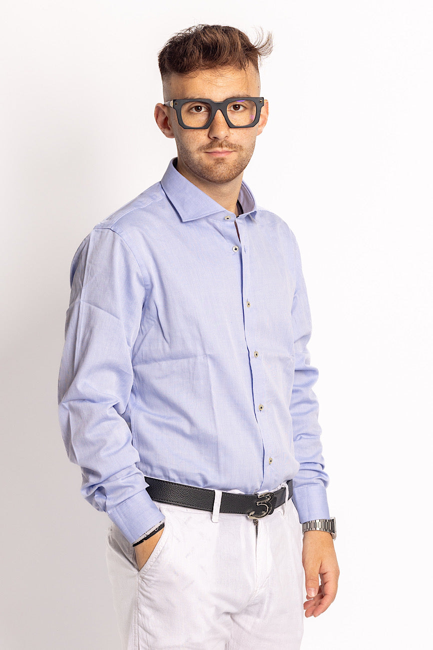 100% Cotton Shirt Semi Slim | Light blue