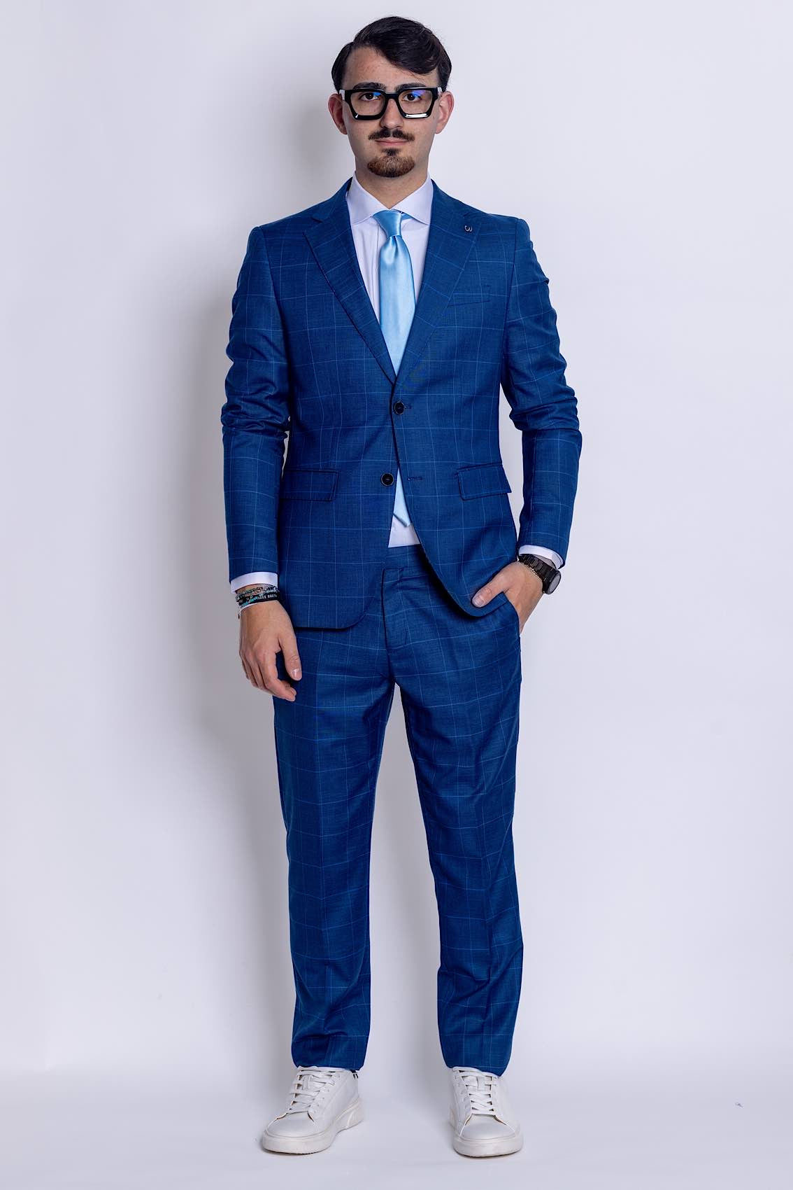 Two Button Prince of Wales Suit | Dark blue