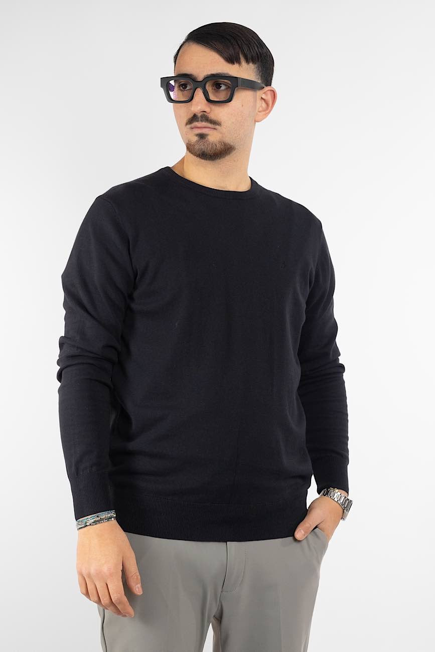 Pullover Girocollo 100% Cotone | Taglie Extra | 2 per €50 | Nero 01