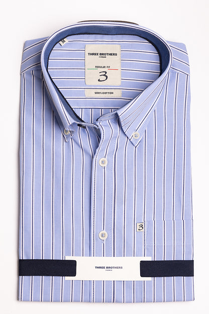 Regular Fit Mixed Light Blue-Blue Stripe Shirt