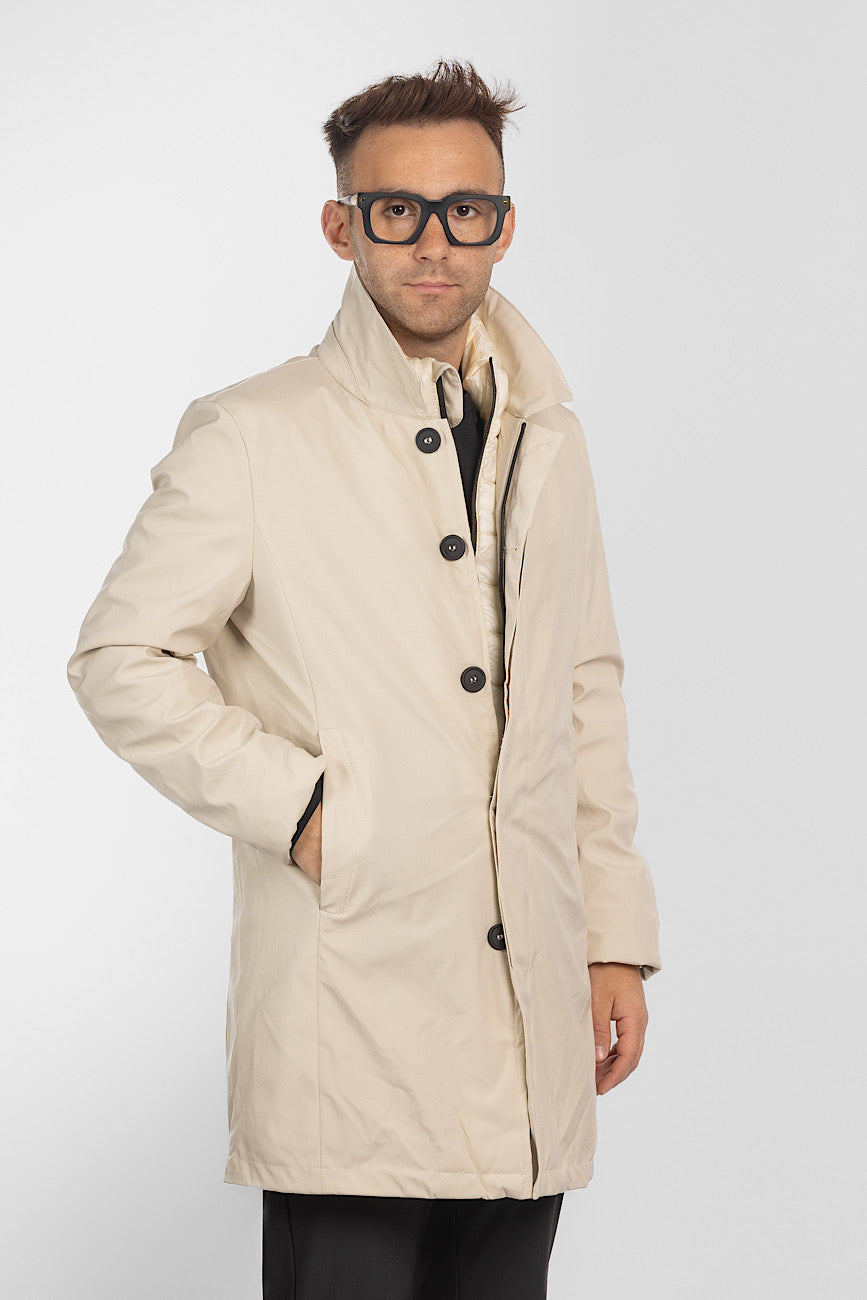 Padded Technical Fabric Trench | Cream