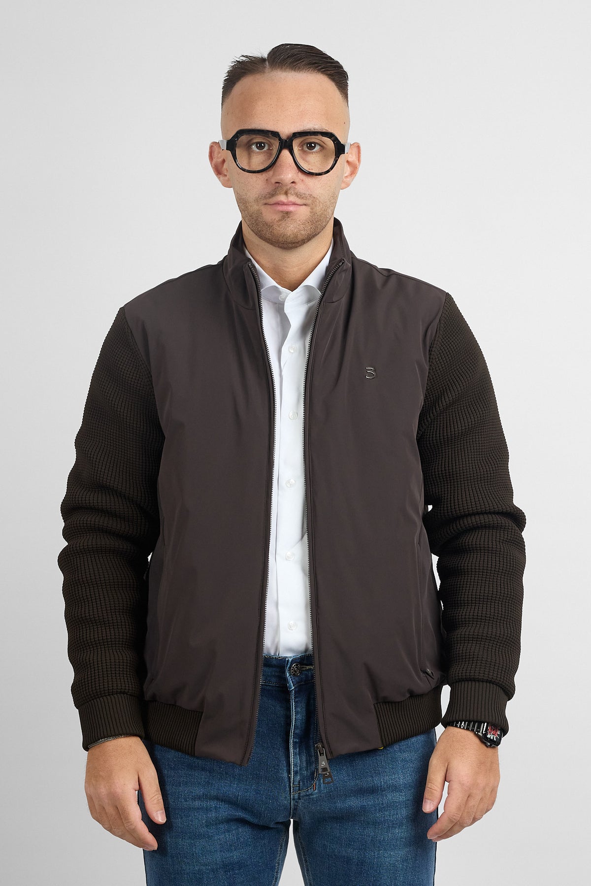 Bomber Active Full Zip con Maniche in Maglia 3143 | Moro
