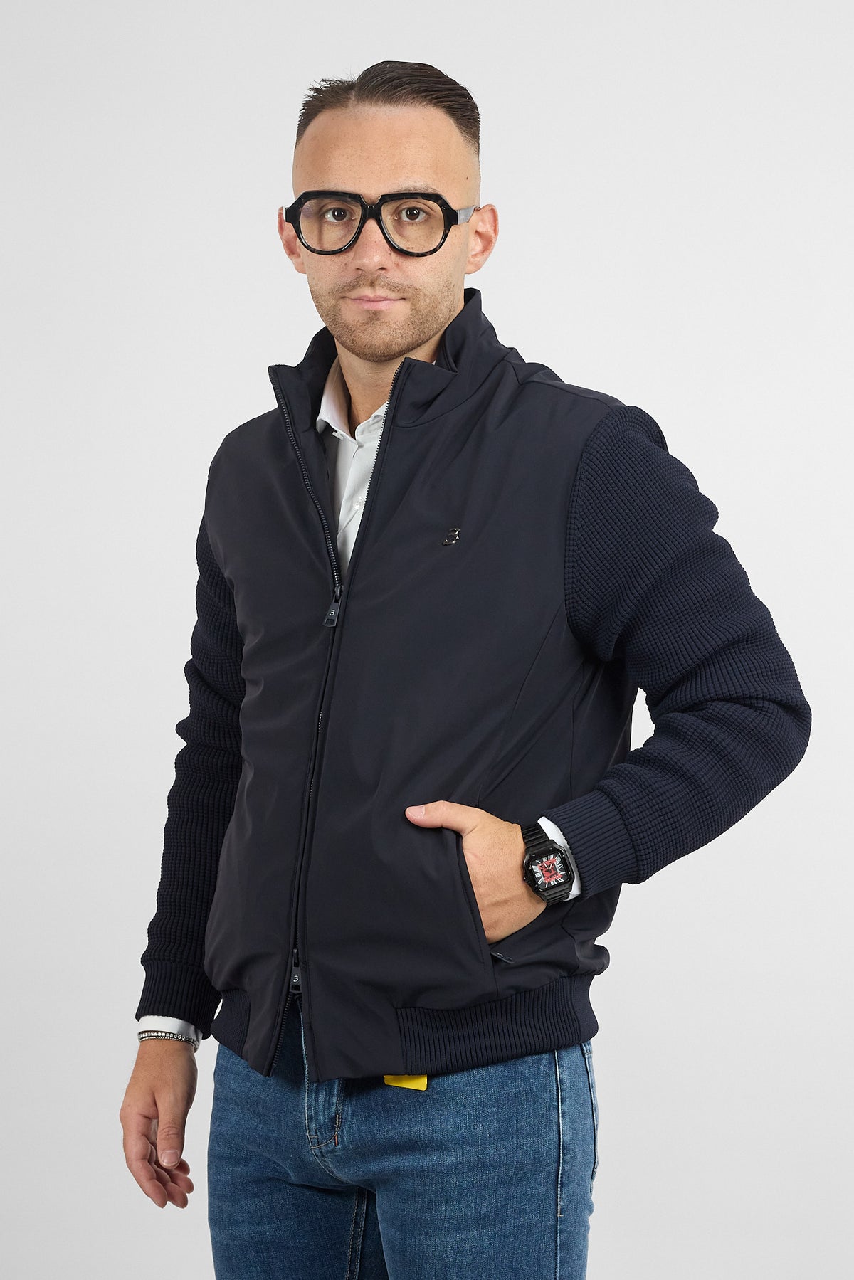 Bomber Active Full Zip con Maniche in Maglia 3143 | Blu