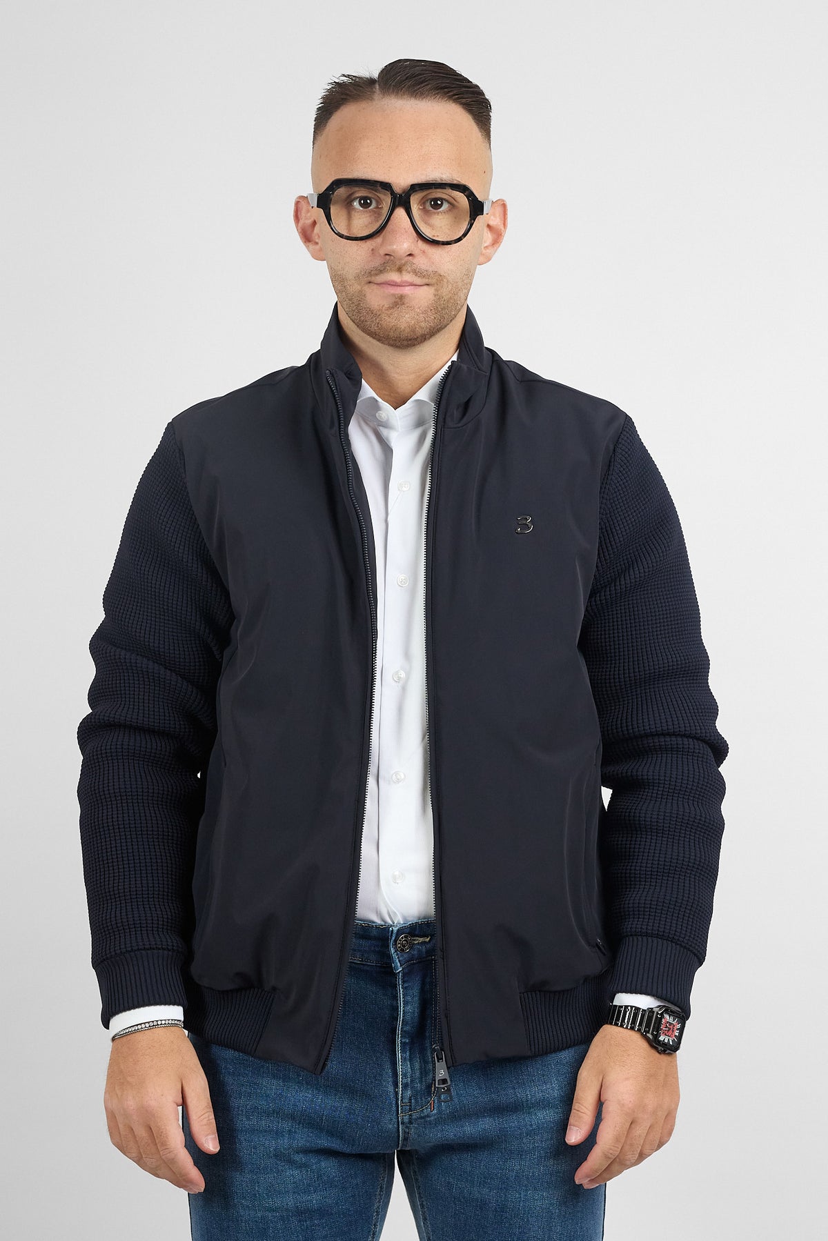 Bomber Active Full Zip con Maniche in Maglia 3143 | Blu