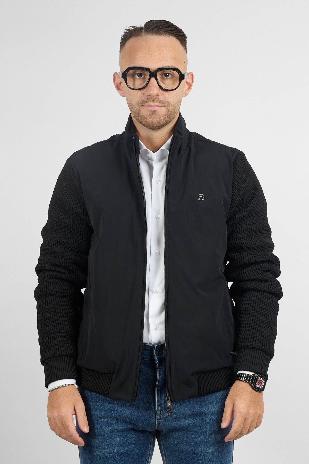 Bomber Active Full Zip con Maniche in Maglia 3143 | Nero