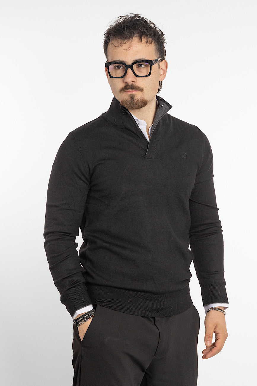 Wool Blend Half Zip and Button Pullover | <tc>"€20 discount on the second"</tc> | Black