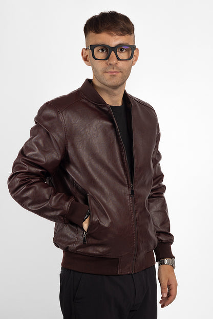 Padded Faux Leather Bomber | Bordeaux