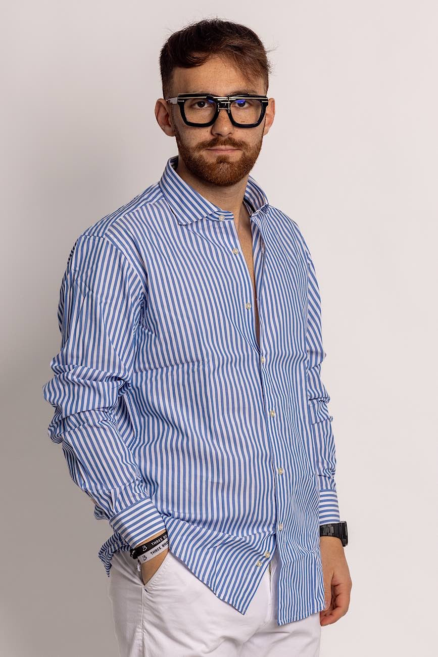 Camisa Rayas Anchas Semi Slim 100% Algodón | Celestial