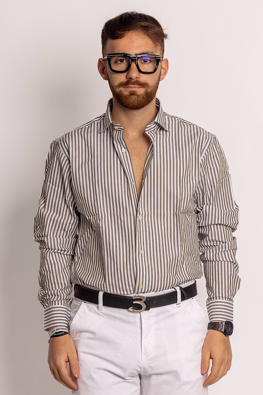 Camisa Rayas Anchas Semi Slim 100% Algodón | Verde oliva