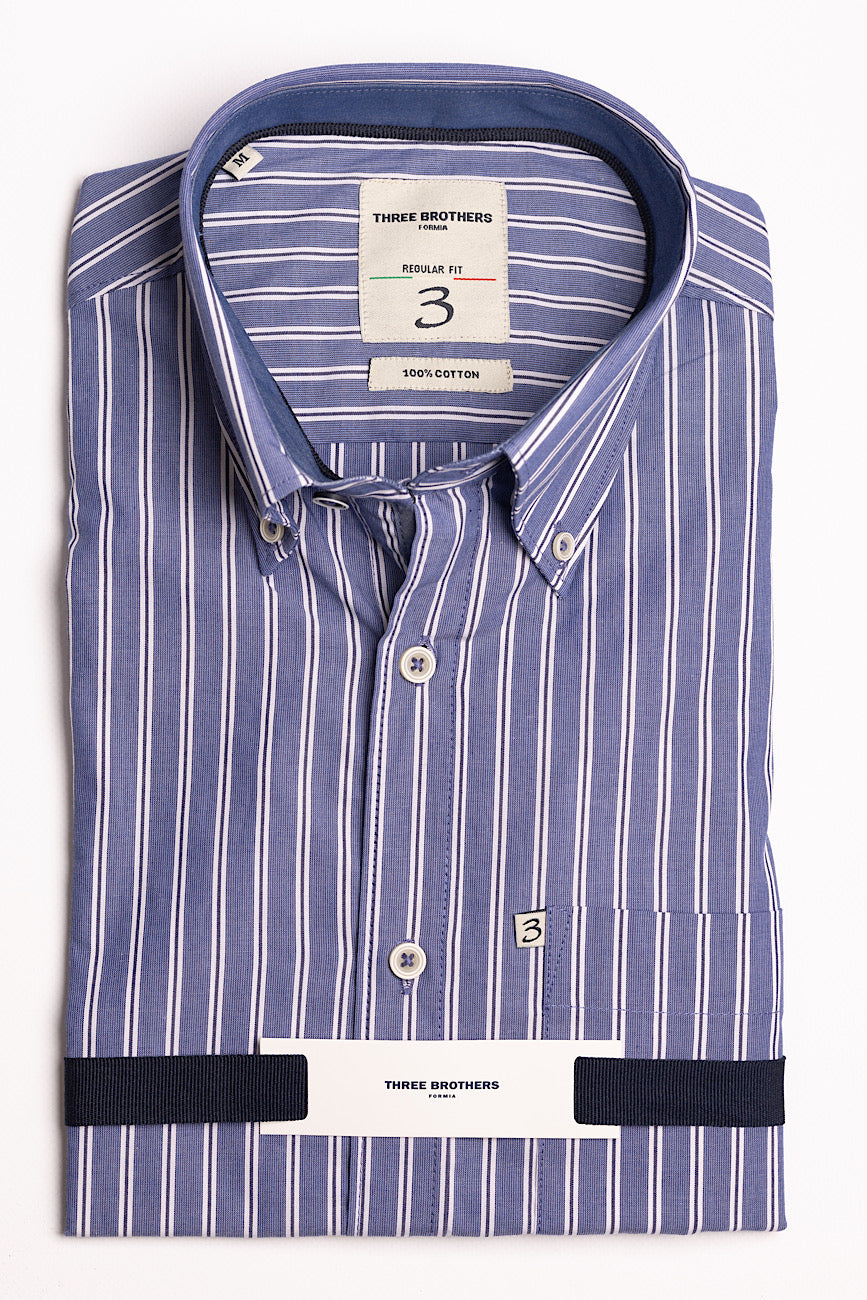 Camicia Riga Mista Avion-Bianco-Blu Regular Fit